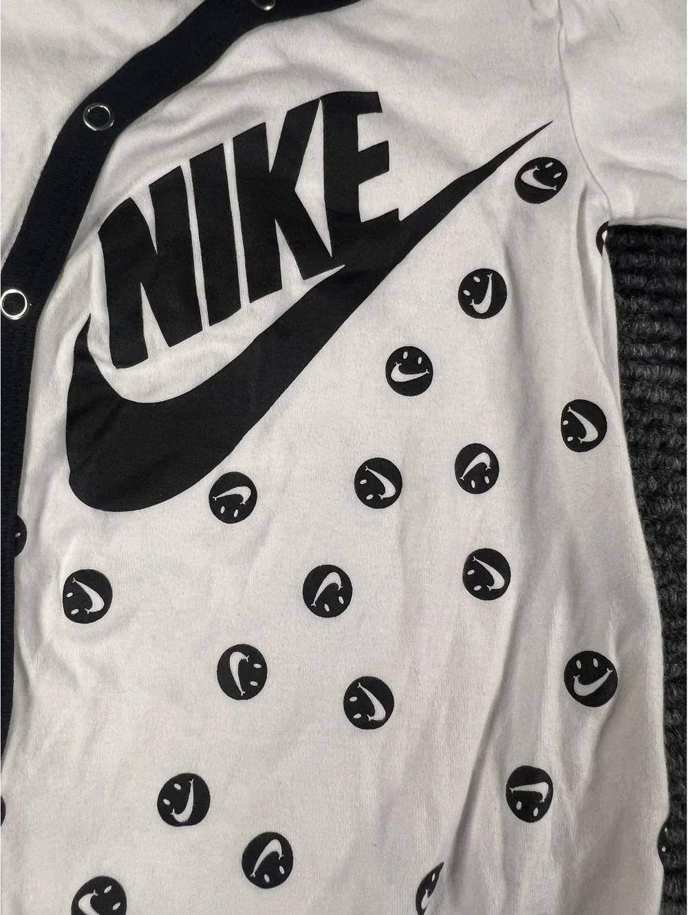 Nike Baby 6M White and Black Footed Sleeper Pajama with Smiley Face Print
